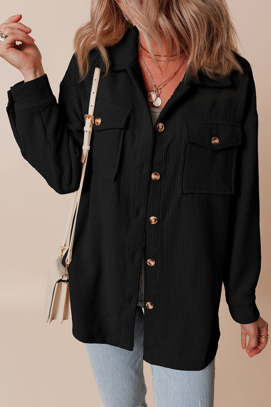 Light Pink Corduroy Flap Pocket Button Up Shacket