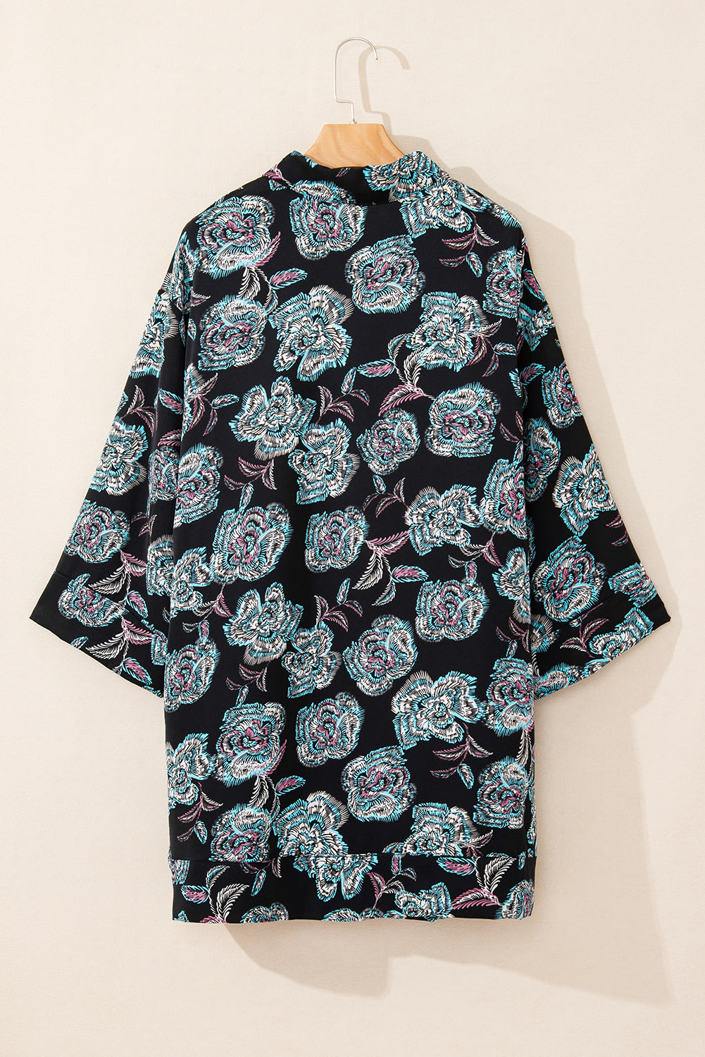 Red Floral Print Lapel Collar Loose Shirt Mini Dress