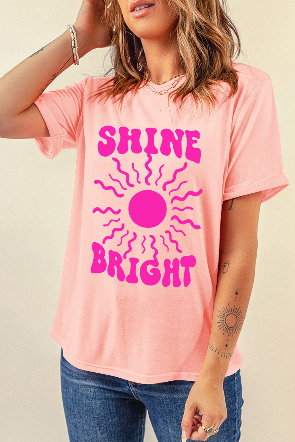 Pink SHINE BRIGHT Graphic Casual Tee