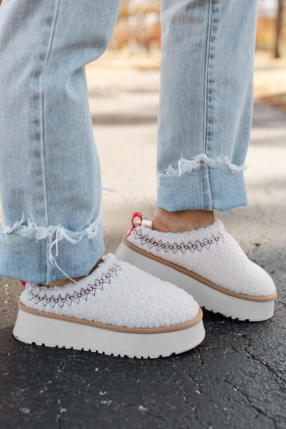 Oatmeal Embroidered Sherpa Plush Thick Sole Snow Boots