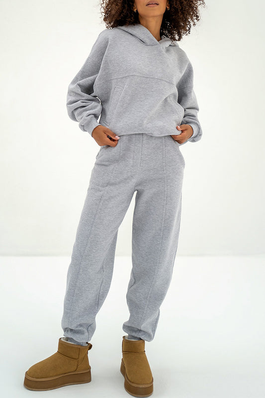 Gray Solid Exposed Seams Hoodie and Joggers Activewear Set