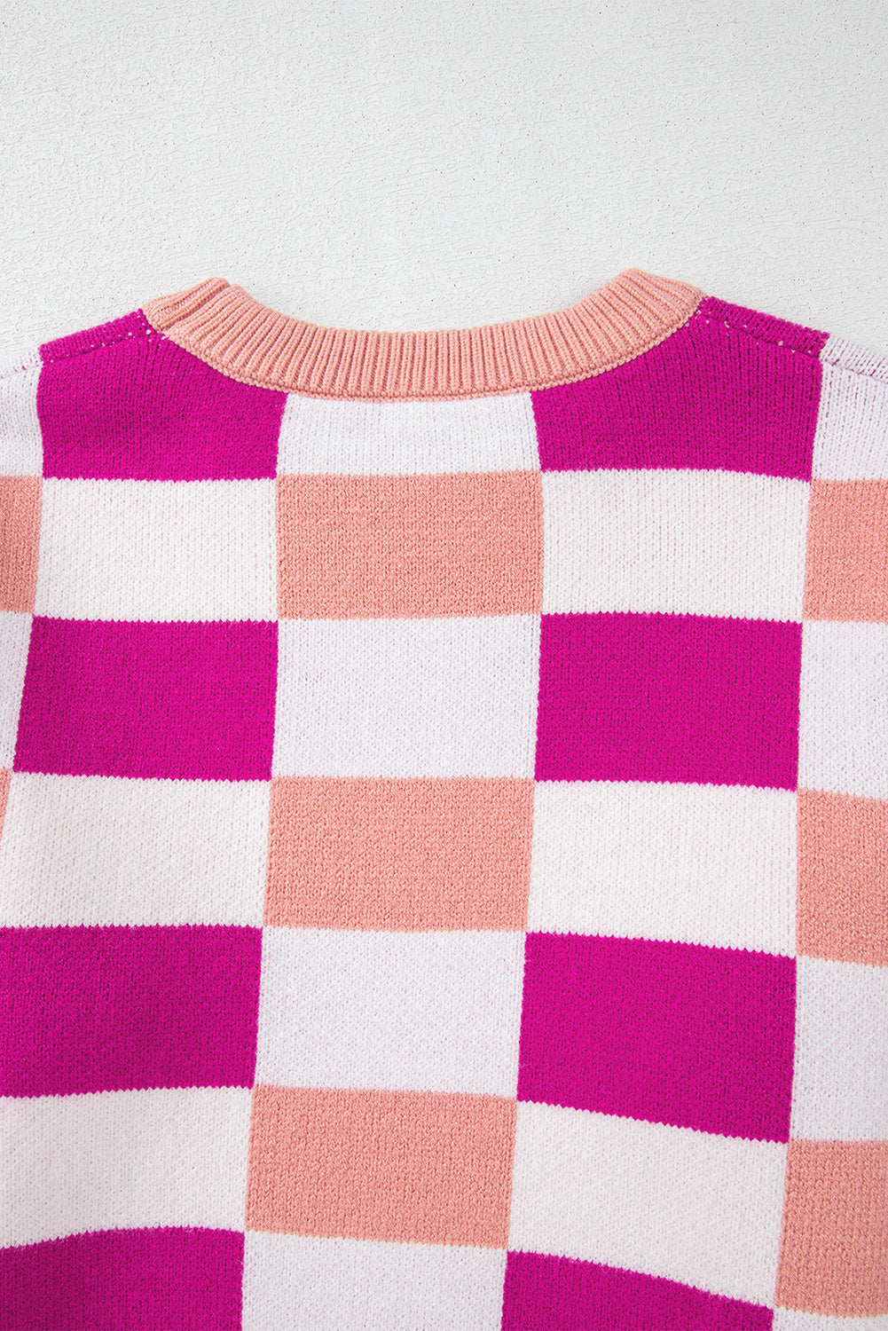 Black Checkered Ribbed Edge O Neck Drop Shoulder Sweater