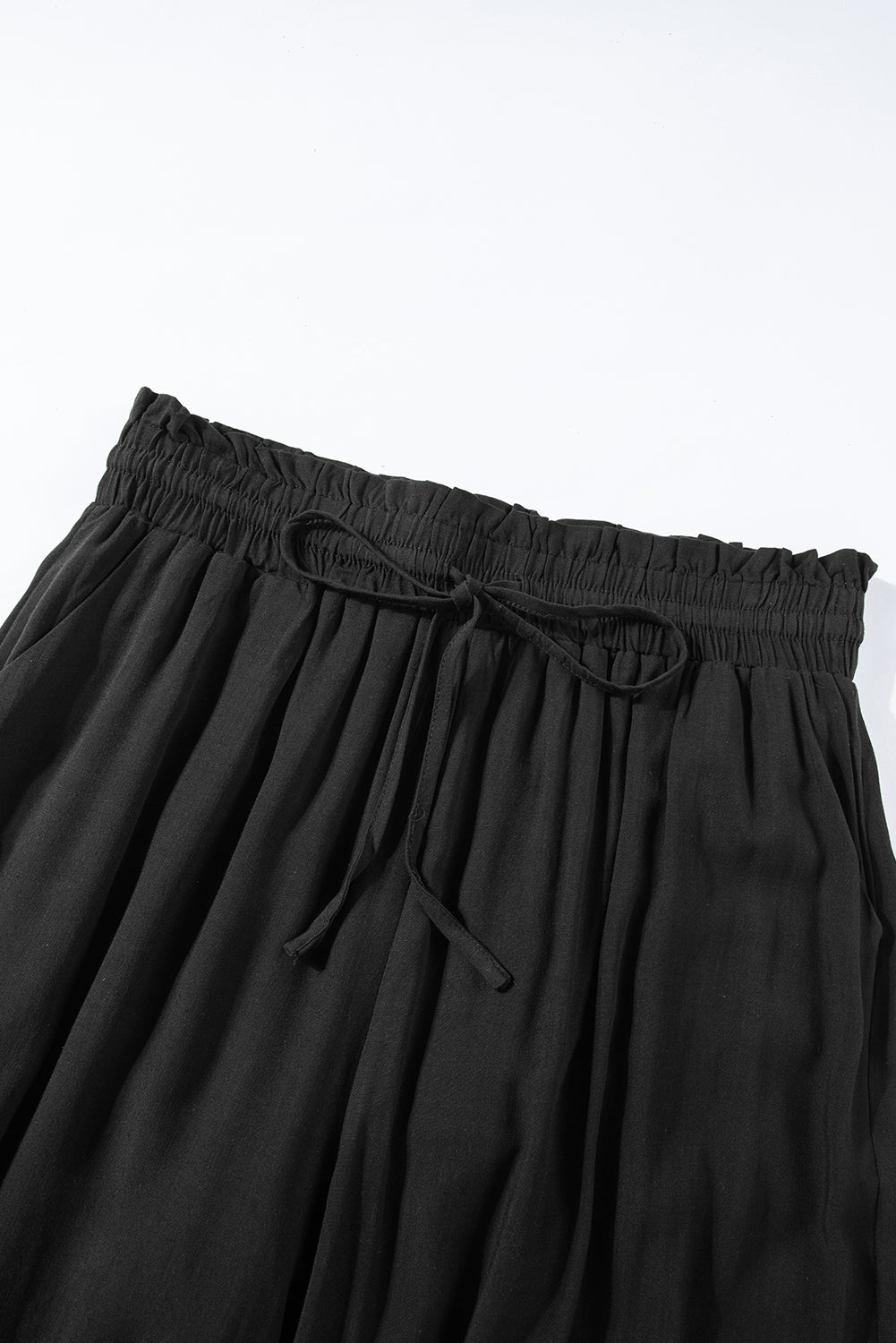 Gray Drawstring Smocked High Waist Wide Leg Pants