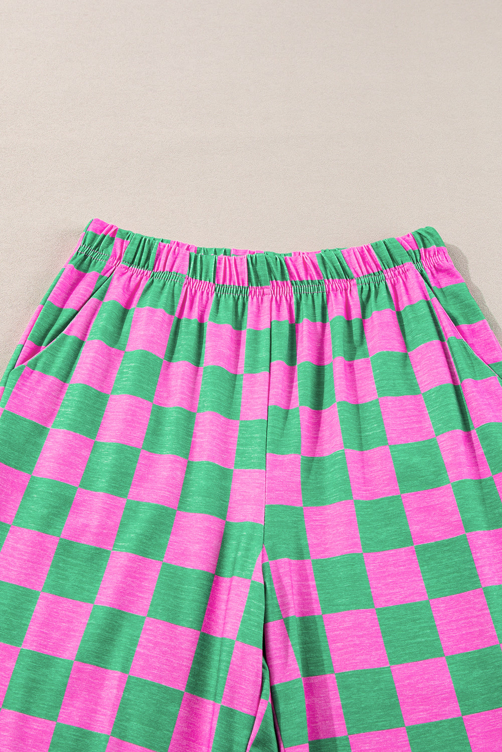 Black 2-Tone Checked Print High Waist Wide Leg Pants