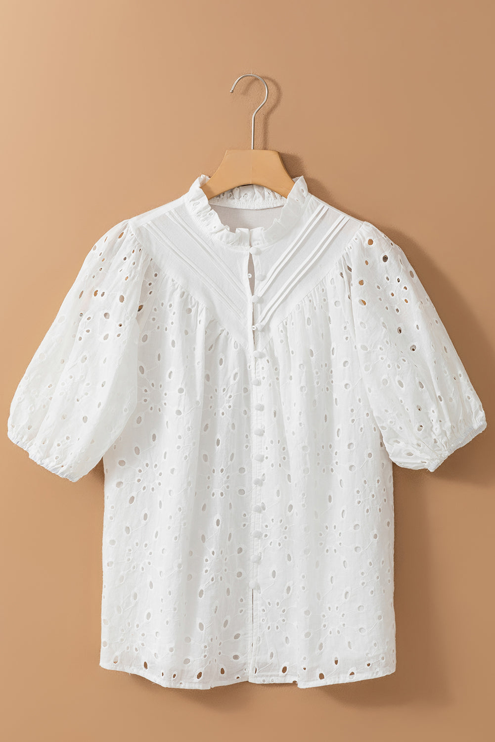 Bonbon Flower Embroidered Hollow-out Puff Sleeve Blouse