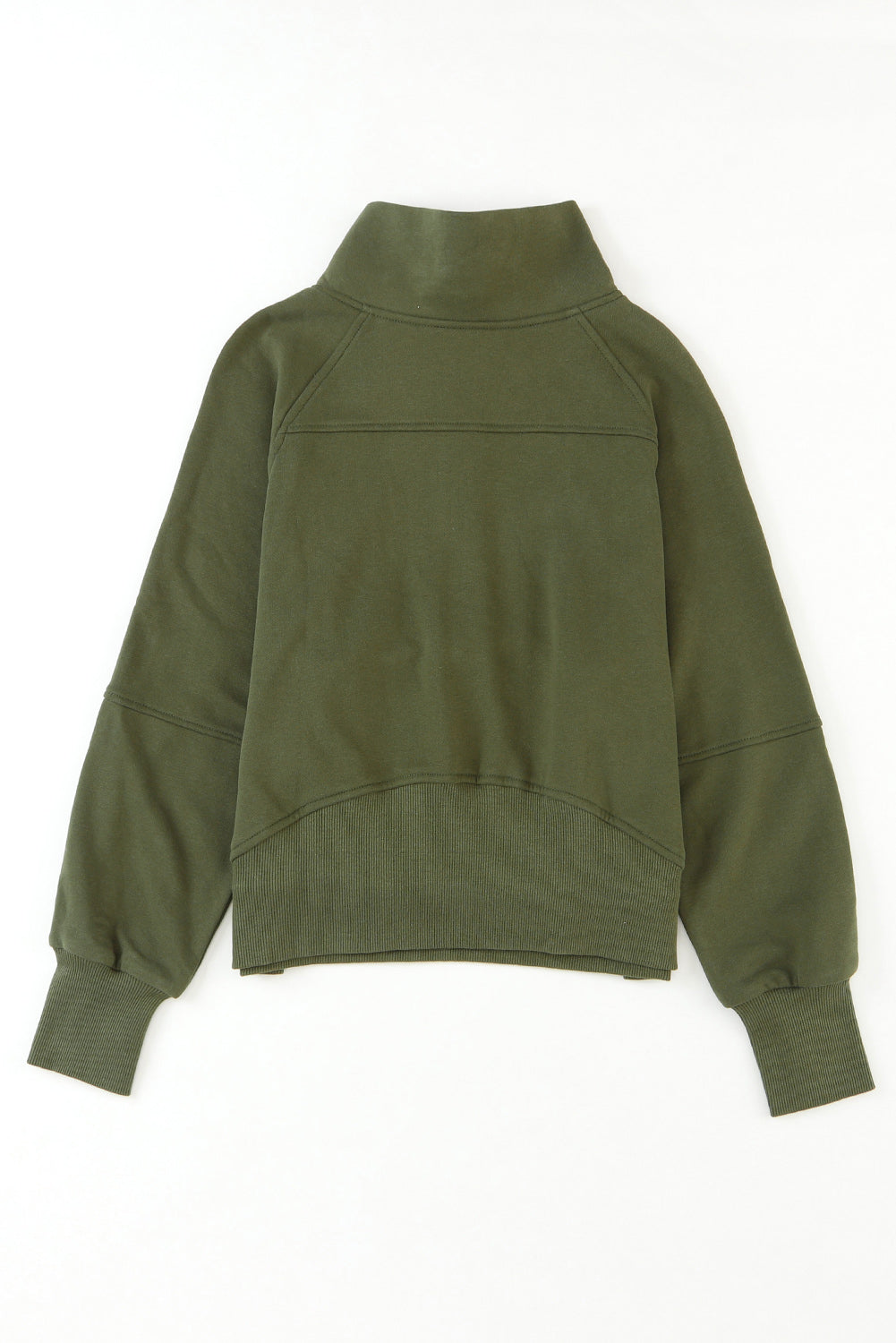 Smoke Green Fleece Lined Zip Up Stand Collar Thumbhole Sleeve Sweatshirt