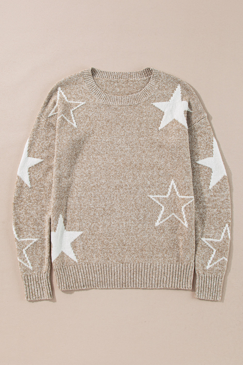 Green Star Pattern Drop Shoulder Sweater