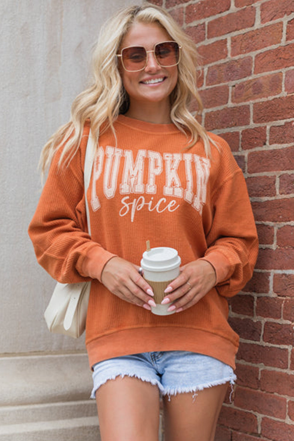 Orange PUMPKIN Spice Graphic Corded Crewneck Sweatshirt